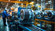 © Sriburin Burinkul - A factory producing electric motors for industrial machinery, with workers overseeing the process, electric motor production, industrial machinery manufacturing