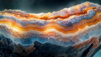 Wall Mural - A close-up view of a stunning geode rock with vibrant orange and blue layers revealing intricate mineral formations.