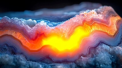 Wall Mural - A vibrant close-up of a stunning geode showing layers of colorful minerals with an orange glow, emphasizing the beauty of natural formations.