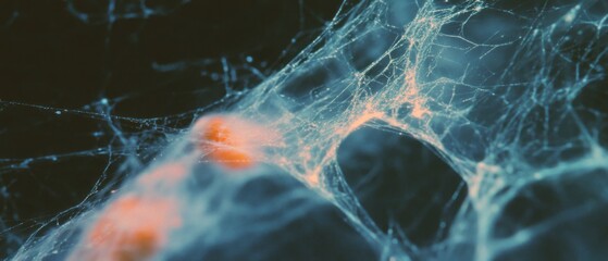 Delicate spiderwebs showcasing intricate patterns and shimmering threads in early morning light