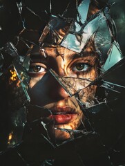 Leinwandbilder - Shattered reflections convey the complexity of identity through fragmented glass and a persons face. Generative AI