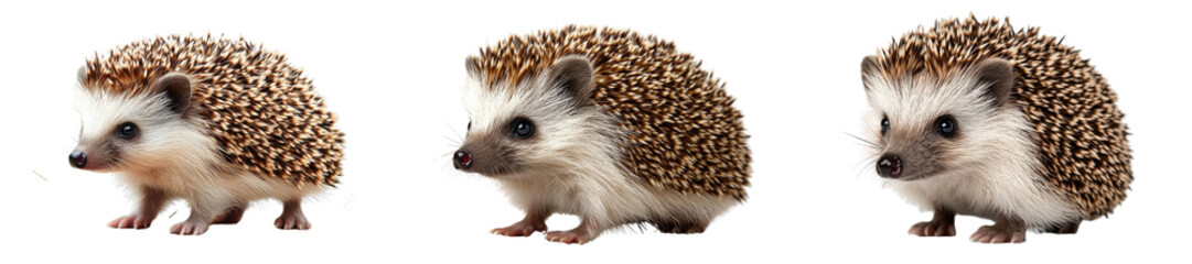 hedgehog trio - cute animals isolated on white background