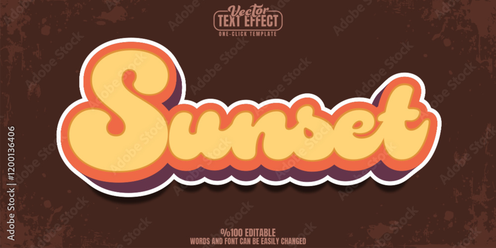 Sunset editable text effect, customizable 80s and retro 3d font style ...
