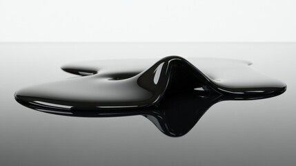 Poster - Shiny black oil puddle reflecting light in a smooth surface at a close angle during daylight. Generative AI