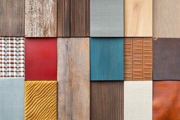 Vintage-inspired mood board featuring textured fabrics and wooden planks in muted tones for creative design inspiration