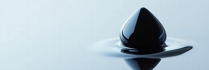 Aufkleber - Black oil drop floats on water surface creating smooth reflections in a minimalistic setting. Generative AI