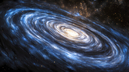 Wall Mural - in a mesmerizing digital illustration, a swirling vortex of blue light dances across the cosmic expa