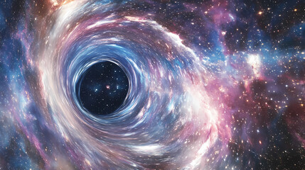 Wall Mural - a deep blue and pink swirl of space with stars and a black hole in the center. cosmic space vortex. 