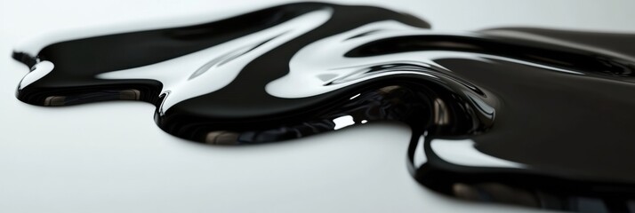 Fototapete - Shiny black oil puddle reflecting light on a smooth surface in a workshop environment. Generative AI