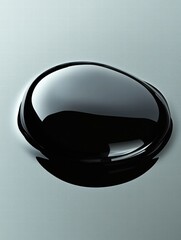 Poster - Close up view of a single drop of black oil resting on a smooth surface, showcasing its glossy and reflective properties. Generative AI