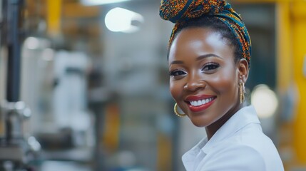 Canvas Print - Confident and Successful Woman in a Busy Industrial Setting