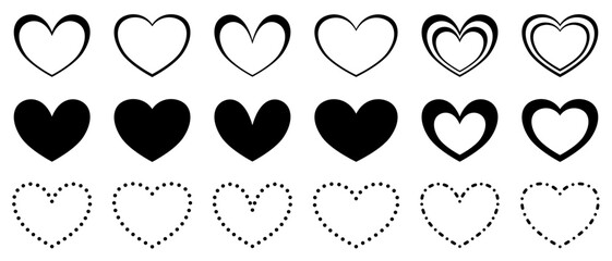Wall Mural - vector heart icons in various shapes - collection of hearts in different shapes for designs - minima