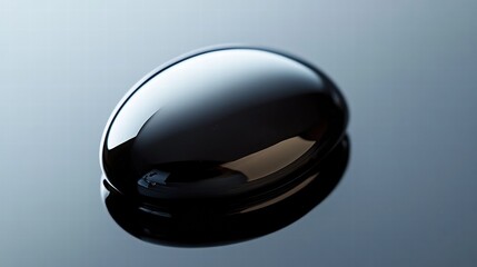 Poster - Close up view of a black oil drop with a smooth, reflective surface on a dark background. Generative AI