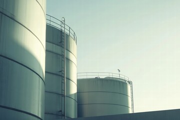 Poster - Oil storage tanks in an industrial setting under a clear sky during daytime. Generative AI