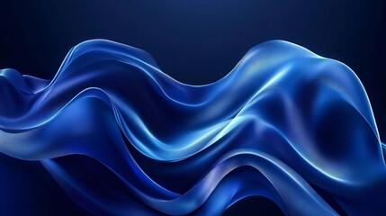 Wall Mural - a mesmerizing wave of silky blue fabric gracefully undulates against a deep blue backdrop.