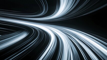 Wall Mural - abstract light trails swirl smoothly in a dark setting, creating a dynamic and futuristic vibe.