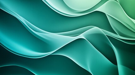 Wall Mural - an abstract composition featuring flowing waves in shades of teal and mint, creating a serene and ca