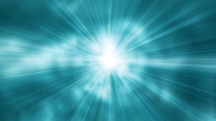 Wall Mural - Radiant turquoise light beams radiate from a central point, creating a vibrant and ethereal ambience.