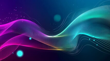 Poster - Video with a mesmerizing digital realm with an abstract and colorful design. Two flowing waves, one in pink and the other in blue-green, composed of intricate patterns of dots and lines, create a dyna