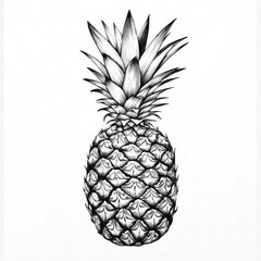 Aufkleber - Detailed illustration of a pineapple showcasing its unique texture and crown on a plain background. Generative AI