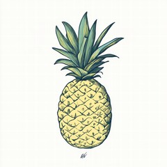 Aufkleber - Detailed illustration of a ripe pineapple showcasing its unique texture and vibrant colors in natural light. Generative AI
