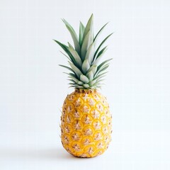 Poster - Fresh pineapple sitting on a clean white surface, showcasing its vibrant colors and unique texture. Generative AI