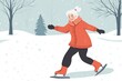© Leo - Elderly woman enjoying ice skating in winter snowy park scene