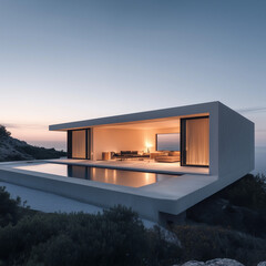 Wall Mural - house on the beach at sunset