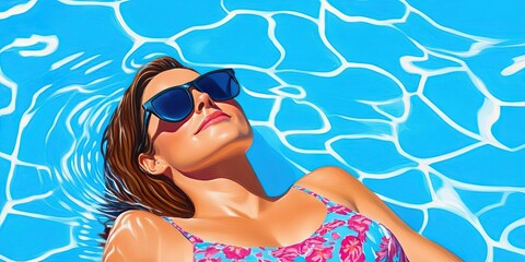 Wall Mural - woman relaxing by swimming pool -