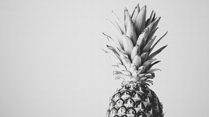 Wall Mural - Fresh pineapple with vibrant green leaves displayed in a minimalistic setting with white background. Generative AI