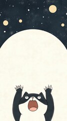 Wall Mural -  A black and white cat with raised paws in a starry sky background