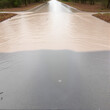 © Tonya - Asphalt road is submerged under muddy floodwater and impassable for traffic