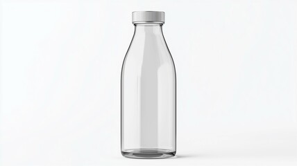 Wall Mural - High-quality image of a transparent glass water bottle with a metal cap, isolated on a white background
