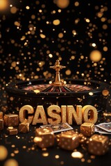 Wall Mural - casino games and gold coins on black background