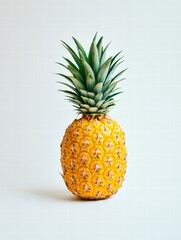 Aufkleber - Freshly harvested pineapple standing upright on a plain backdrop showcasing its vibrant texture and unique crown of leaves. Generative AI
