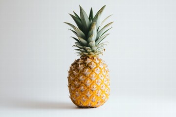 Aufkleber - Fresh pineapple displayed on a light background highlighting its vibrant yellow skin and green spiky leaves. Generative AI