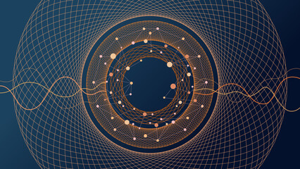 Wall Mural - abstract fractal circles background for quantum global data management, blue, orange tones sphere li