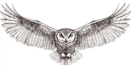 Wall Mural - Soaring Owl Illustration Intricate Black and White Line Art for Coloring, Tattoos, and Design