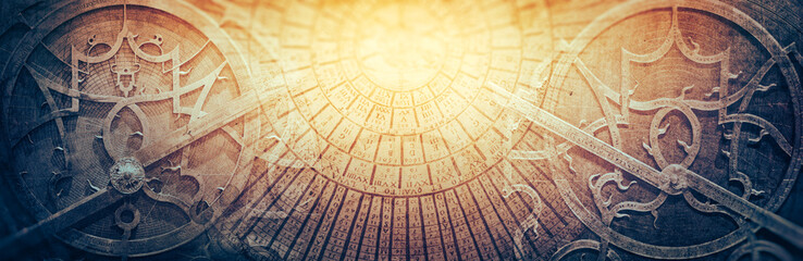 Wall Mural - ancient astronomical instruments on vintage paper background. abstract old conceptual background on 