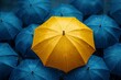 © serdon - Businessman holding a yellow umbrella above a crowd on a hazy, dreary sky, symbolizing risk, protection, and safety