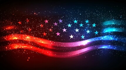 Wall Mural - glowing american flag background patriotic stars and stripes design with sparkling lights