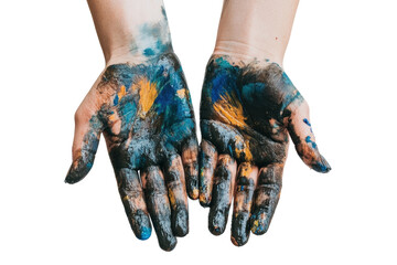 Aufkleber - Hands covered in vibrant paint showcasing creativity and artistic expression against a clean white background