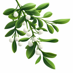 Wall Mural - A vibrant illustration of mistletoe with lush green leaves and white berries against a clean background.