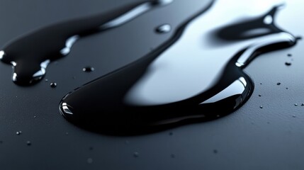 Poster - Shiny black oil puddle reflecting light in an urban setting with dark surface. Generative AI