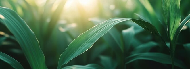 Wall Mural - green leaves with a blurred background and copy space for a nature concept blurred greenery banner, 