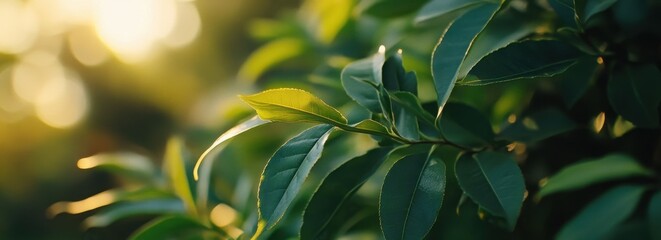 Wall Mural - beautiful green leaves on a blurred background with copy space for a nature wallpaper concept, close
