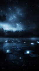 Wall Mural - a dark night sky with a lake and stars