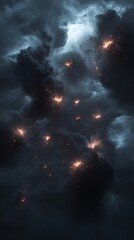 Wall Mural - a dark sky with a lot of fire in it