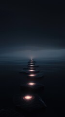 Wall Mural - a dark, foggy night with a path of light leading through the water