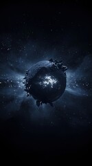 Wall Mural - a black and white photo of a planet with a large hole in the middle